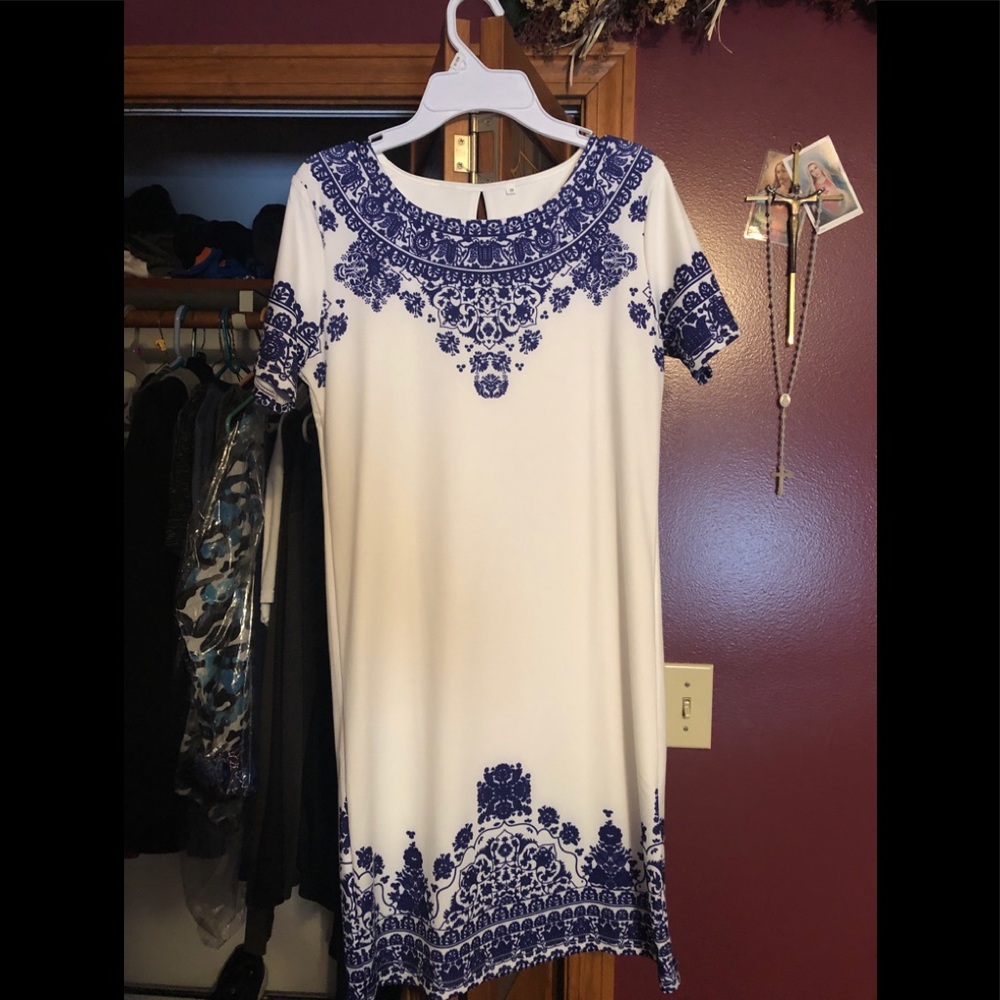 Blue and White T-Shirt Dress